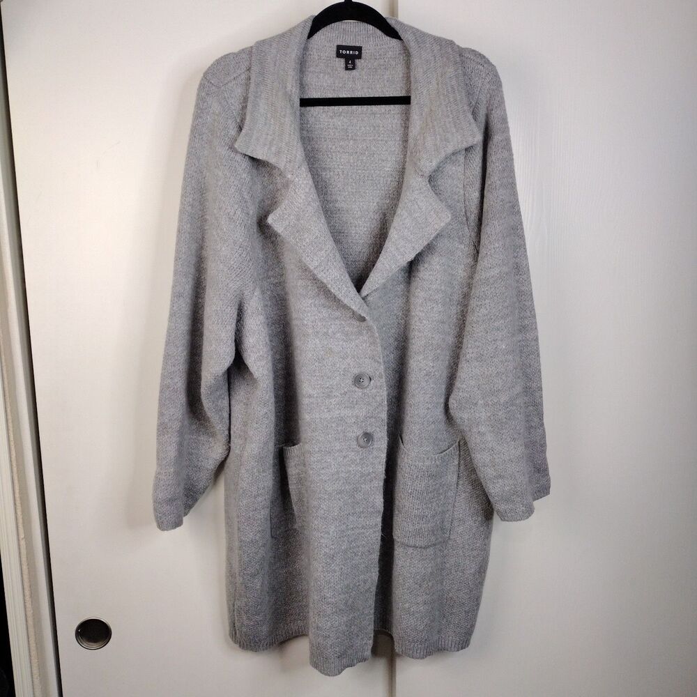 Torrid Grey Notched Collar Thick Tunic Sweater Coat Plus Size 4X Pockets